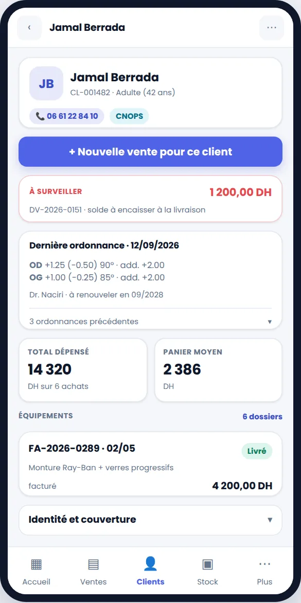 Fiche client sur mobile